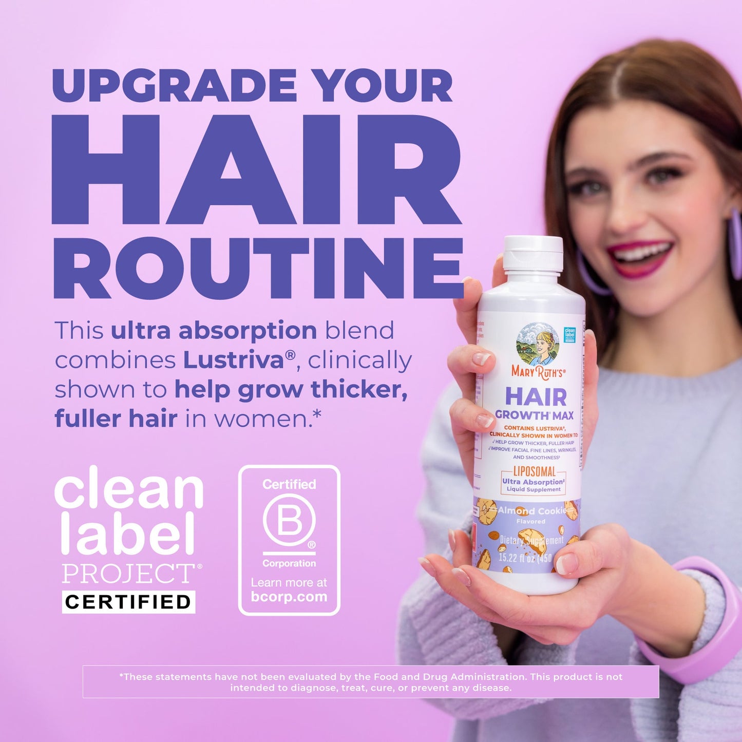 MaryRuth Organics Women's Hair Growth MAX Liposomal | with Lustriva® + Biotin 10000mcg + Pumpkin Seed Oil | Thicker Hair | Hair Care | Wrinkles, Fine Lines, Skin Care | Ages 18+ | 15.22 Fl Oz